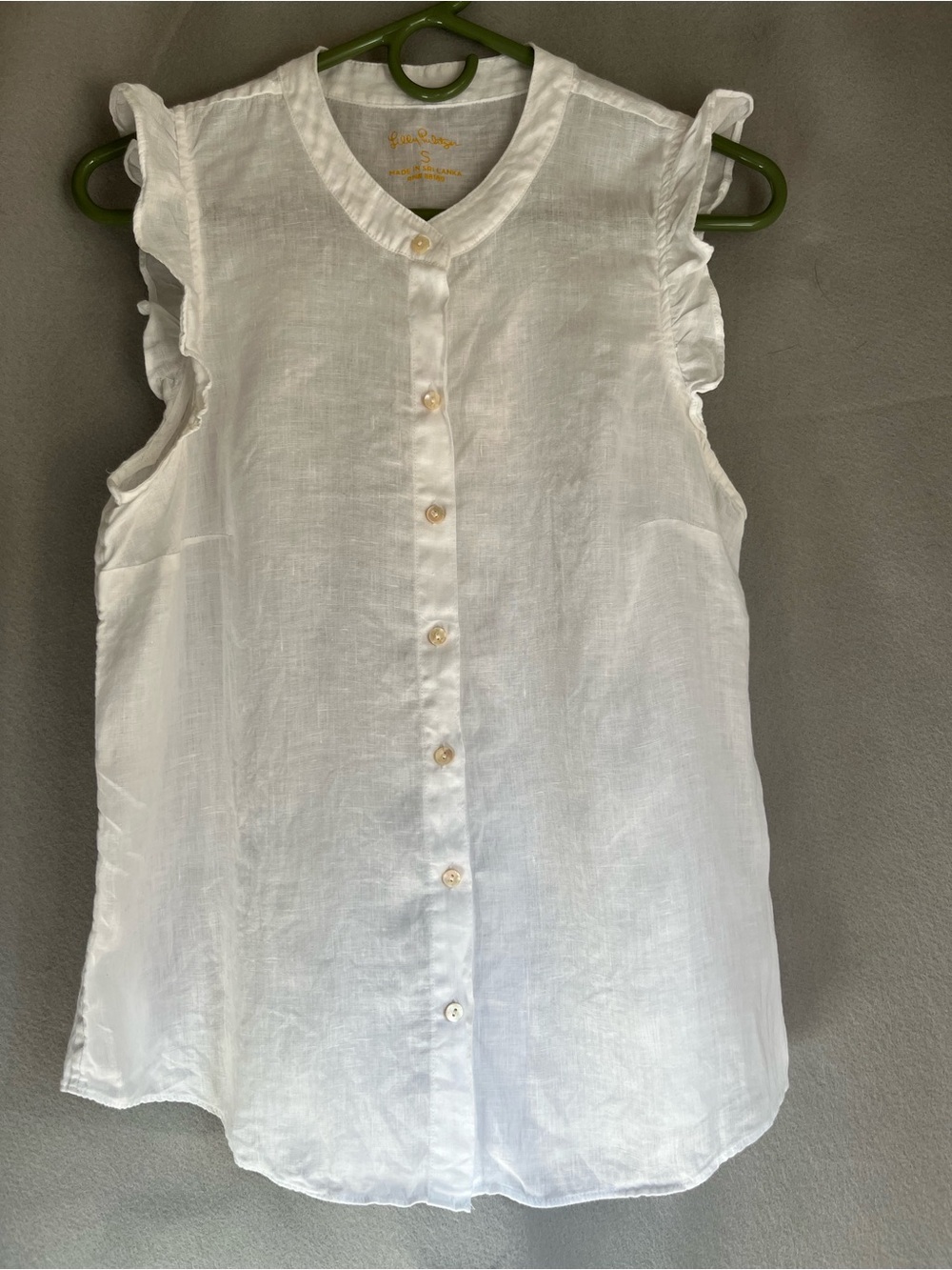 Lilly Pulitzer White Linen Blouse Top Size S Ruffle Sleeve Button Front Summer